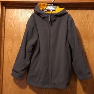 Boy’s hooded windbreaker 5 6 reversible jacket zip up yellow nylon gray fleece